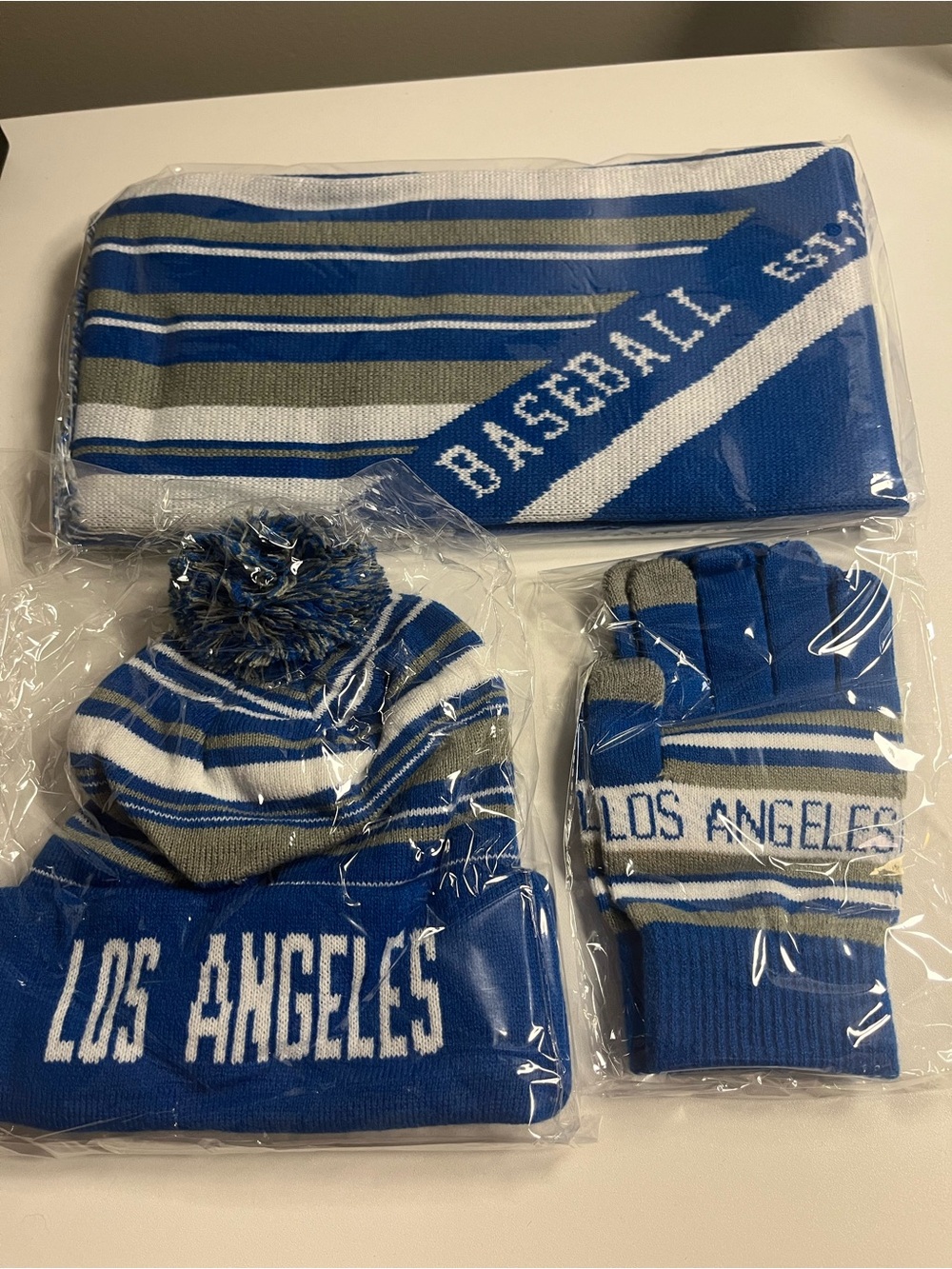 Los Angeles Blue Knit Winter Hat, Scarf & Glove Set